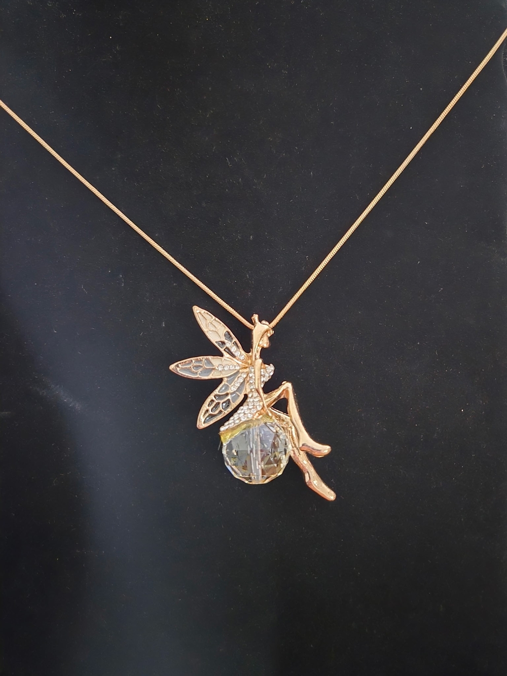 Source Unknown Gold Fairy Pendant Necklace with Crystal Ball Accent